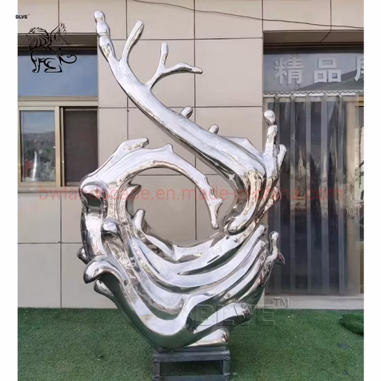 新しいデザインの屋外金属彫刻溶接アート装飾モダンな庭の抽象的なポリッシュステンレス鋼の彫刻